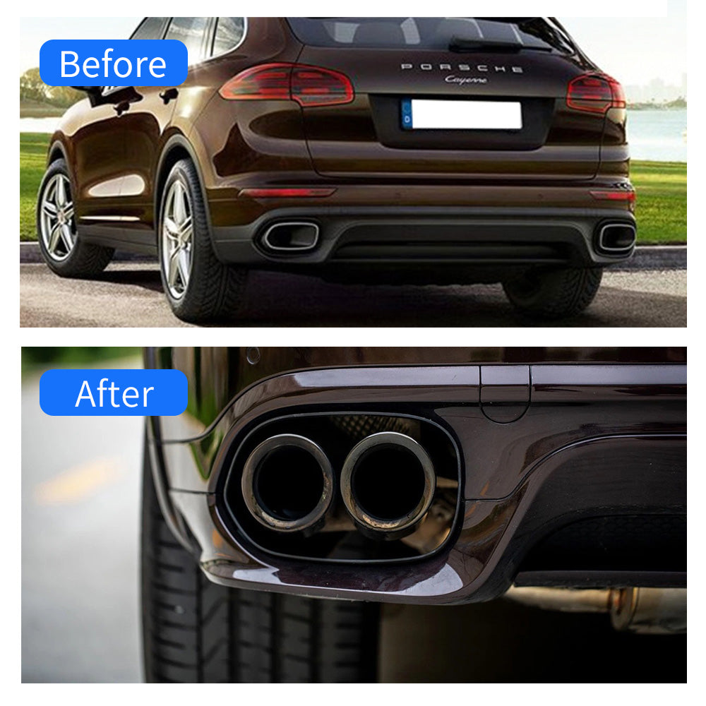 Porsche Cayenne 2015-2017 3.0T Base Black Rear Tail Exhaust Pipes Muffler Tips (GTS Style)