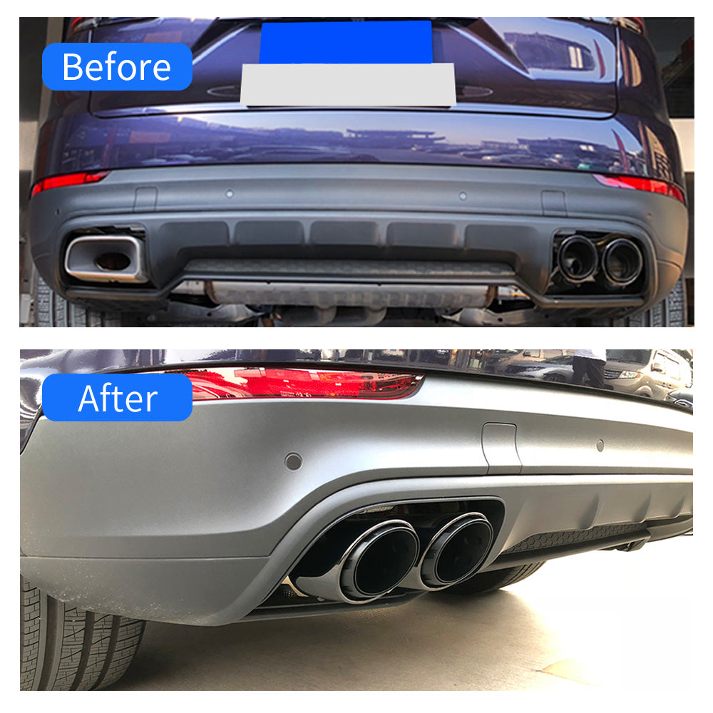 Porsche Cayenne 2018-2023 3.0T Base Black Rear Tail Exhaust Pipes Tips Muffler (3 Layers)