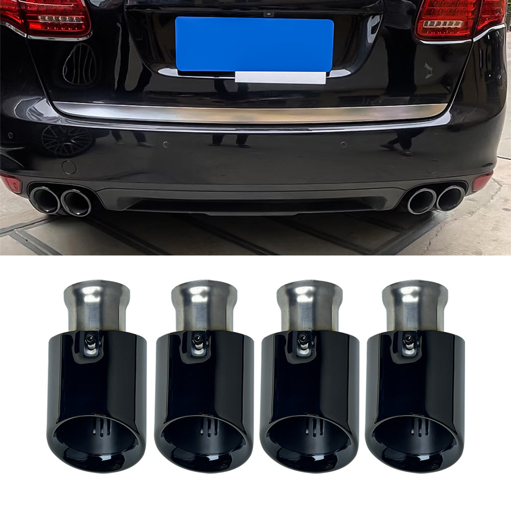 Porsche Cayenne 4.8L 2011-2014 Black Rear Tail Exhaust Pipes Tips Muffler (GTS Style)