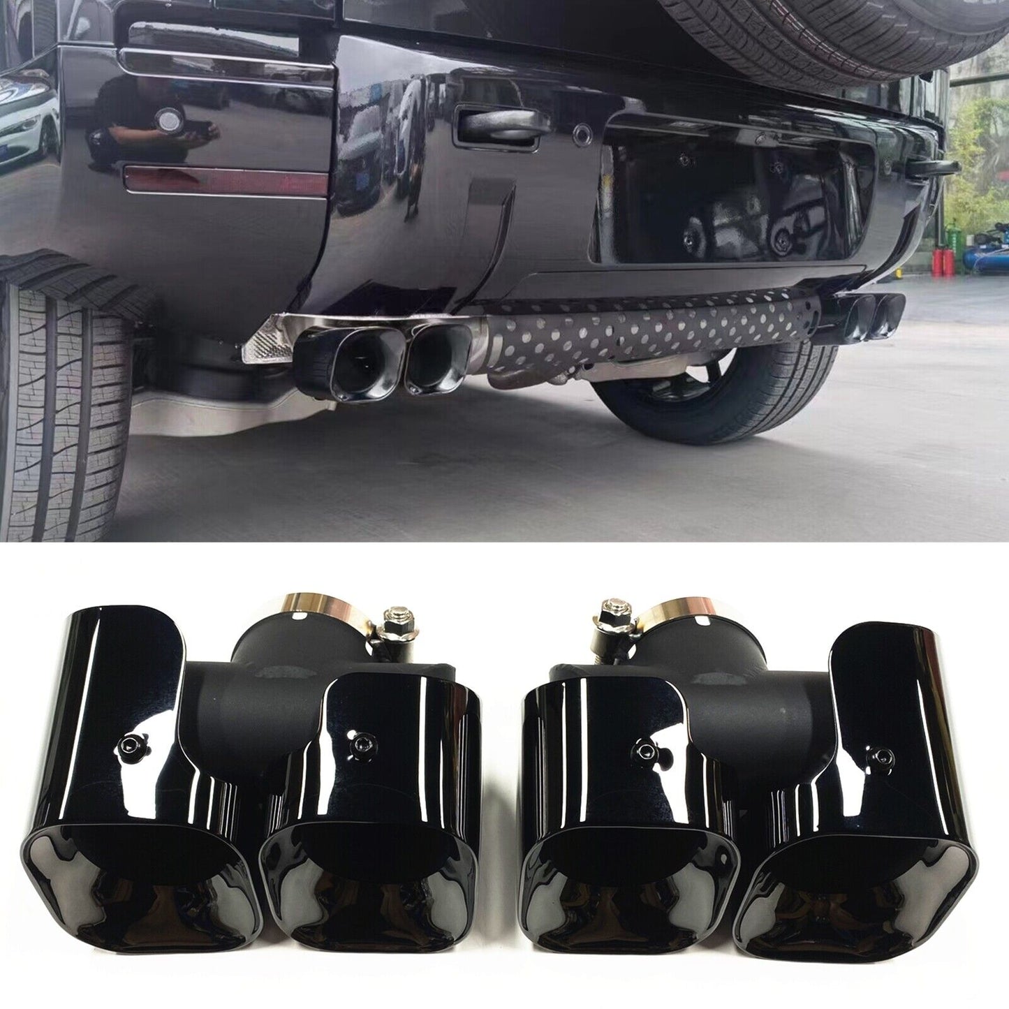 Land Rover Defender 2020-2023 90 110 3.0L Black Rear Tail Exhaust Pipes Muffler Tip (Square-3.0L)